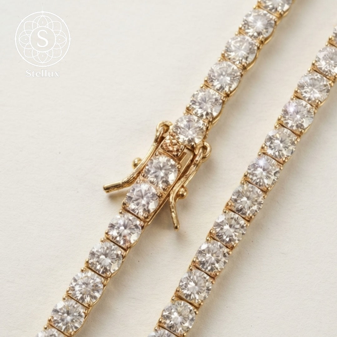 モアサナイト×シルバ−925 テニスチェーンネックレス｜3mm・K18ゴールドコーティング