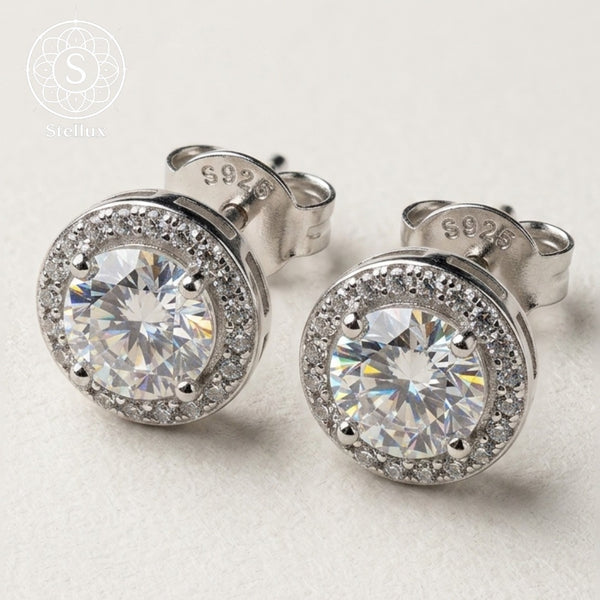 モアサナイト×シルバー925 ヘイローピアス｜片耳0.5ct・プラチナコーティング