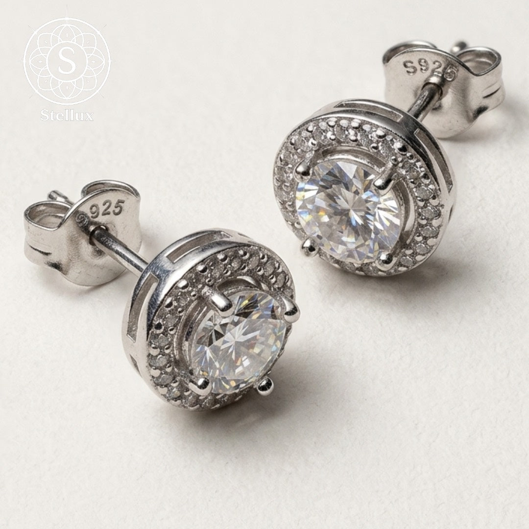 モアサナイト×シルバー925 ヘイローピアス｜片耳0.5ct・プラチナコーティング