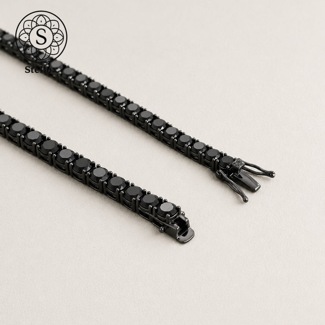 ブラックモアサナイト×シルバー925 テニスチェーンブレスレット｜3mm