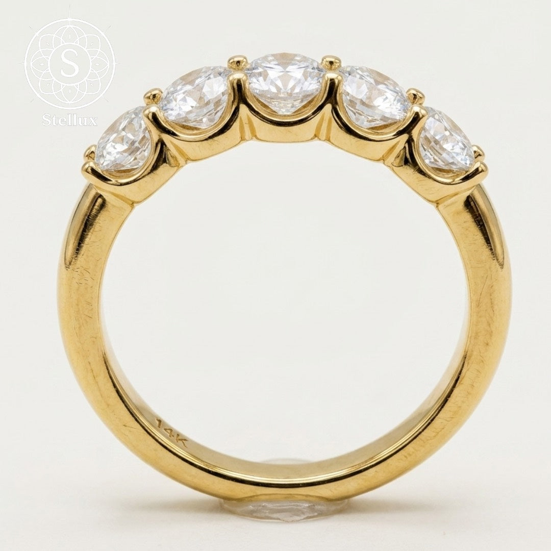 モアサナイト×14Kゴールド オーバルカット5ストーンリング｜計2.5ct・Au585