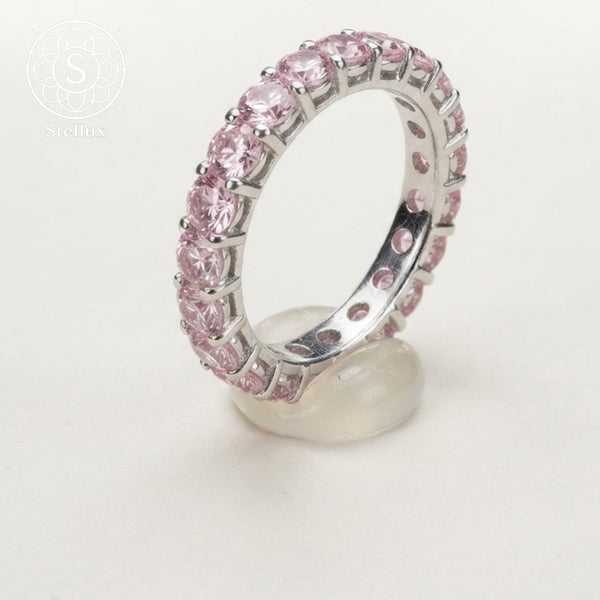 ピンクモアサナイト×シルバー925 フルエタニティリング｜3mm・プラチナコーティング