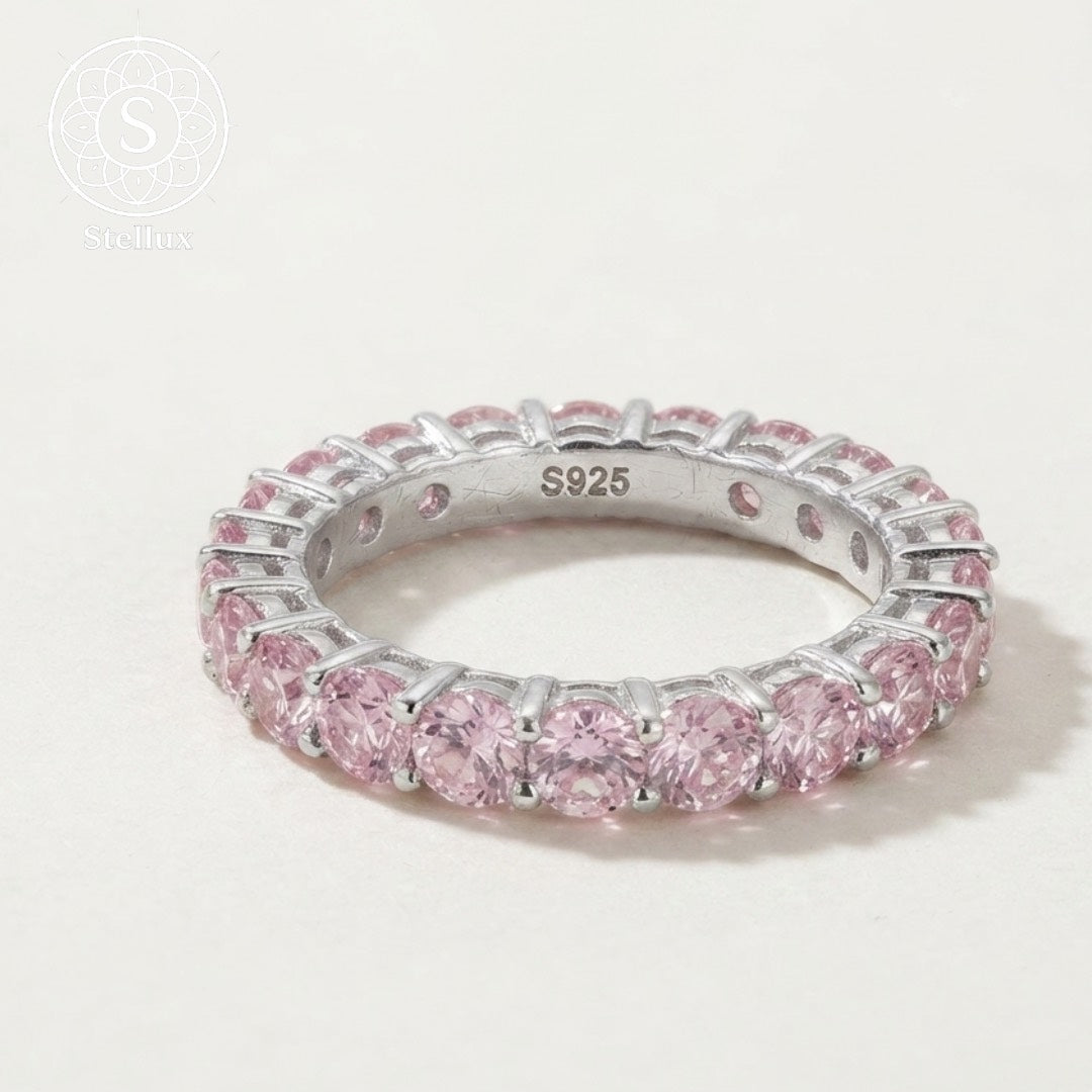 ピンクモアサナイト×シルバー925 フルエタニティリング｜3mm・プラチナコーティング