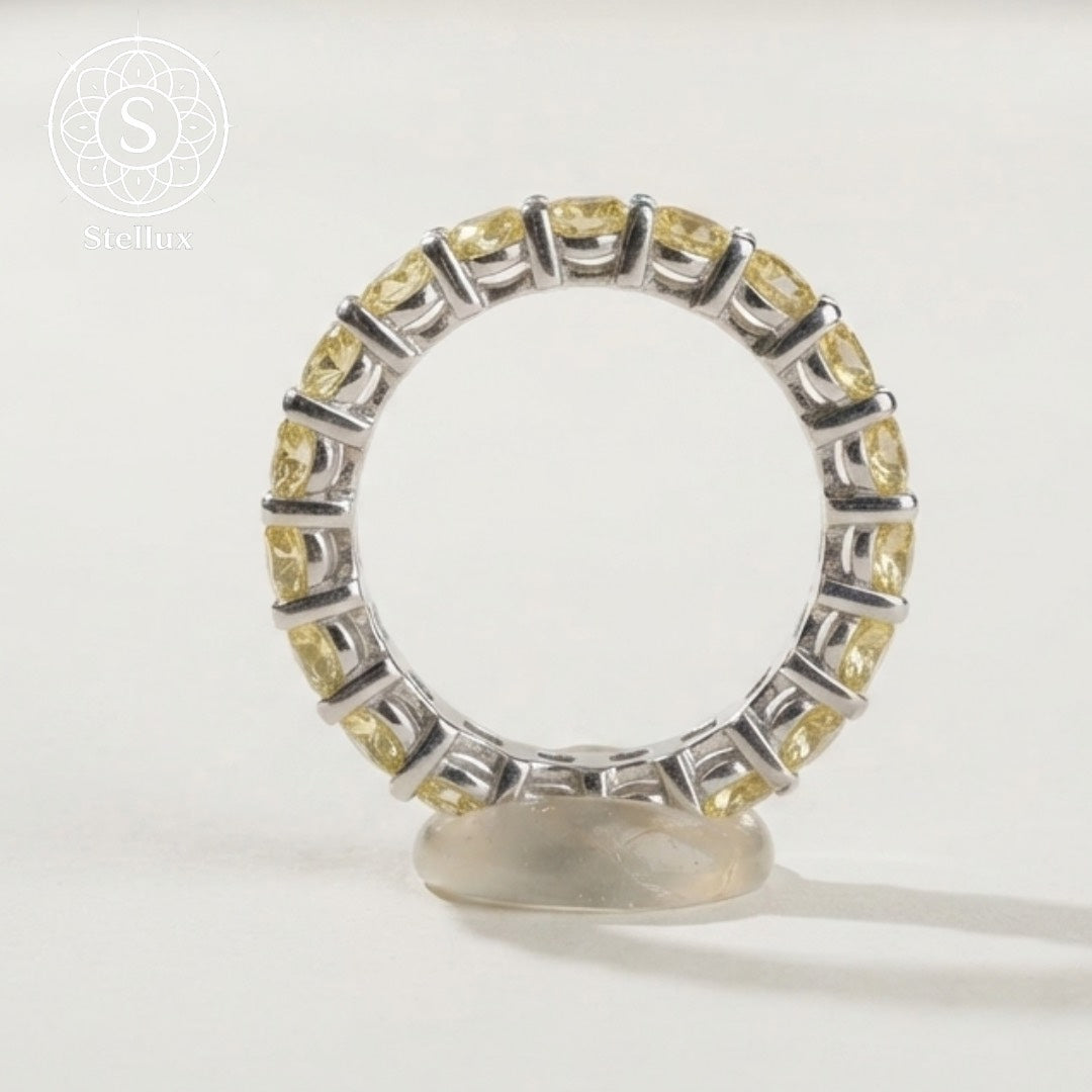 イエローモアサナイト×シルバー925 フルエタニティリング｜3mm・プラチナコーティング