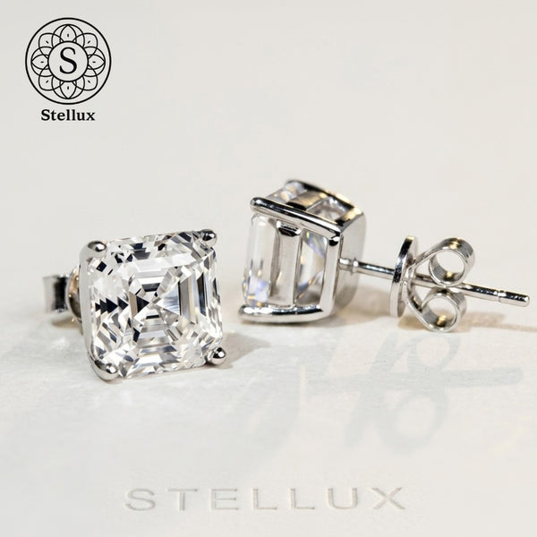 モアサナイト×シルバー925 アッシャーカットスタッドピアス｜片耳1ct・プラチナコーティング