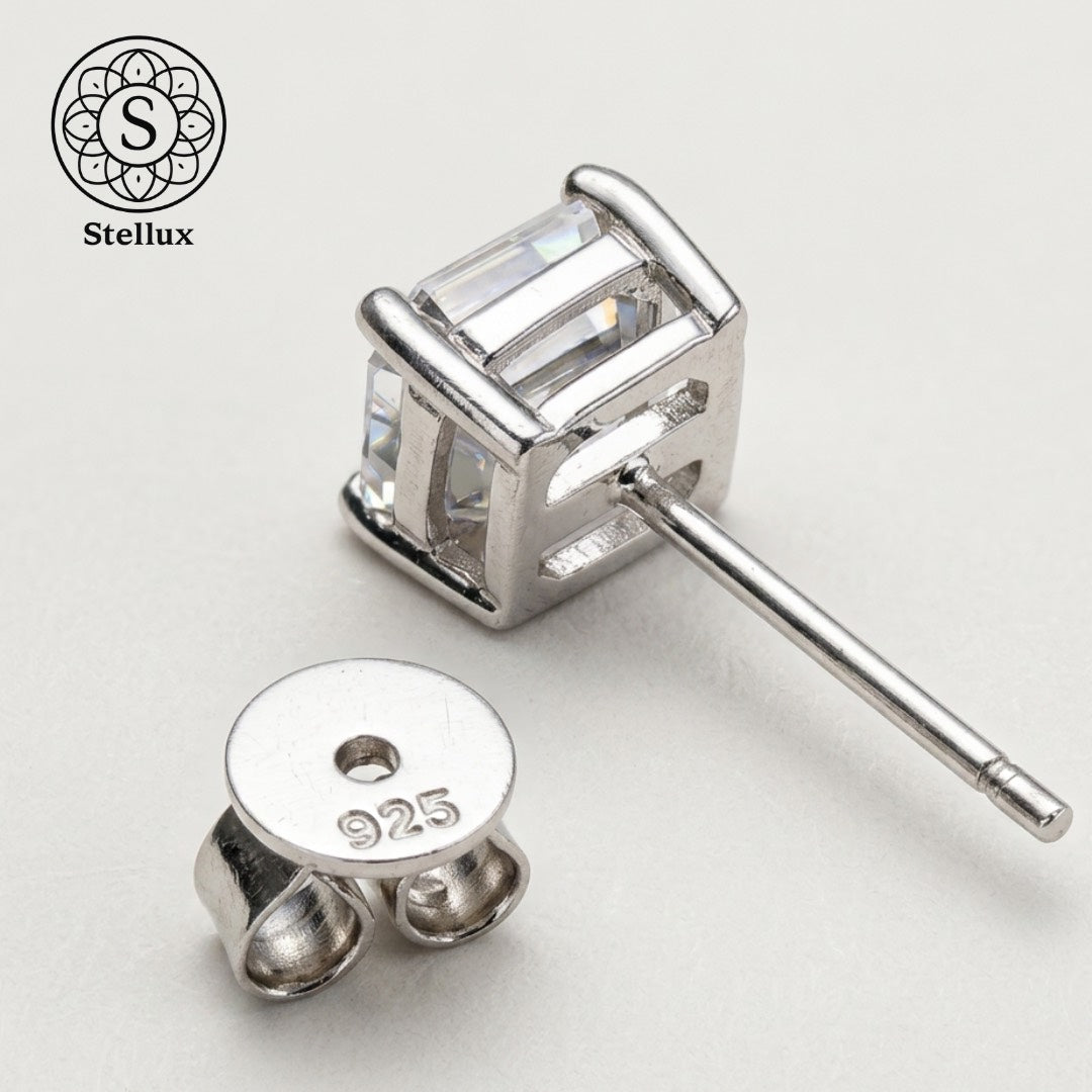 モアサナイト×シルバー925 アッシャーカットスタッドピアス｜片耳1ct・プラチナコーティング